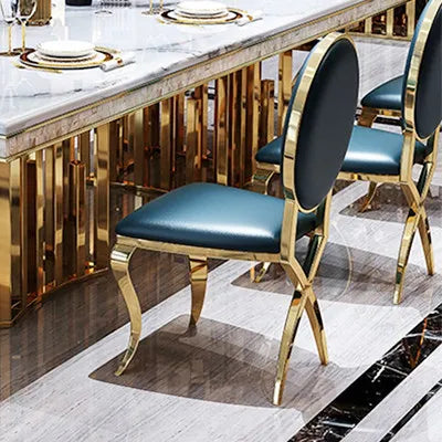 Gold-Framed Marble Dining Table Luxury — White | KIMLUD