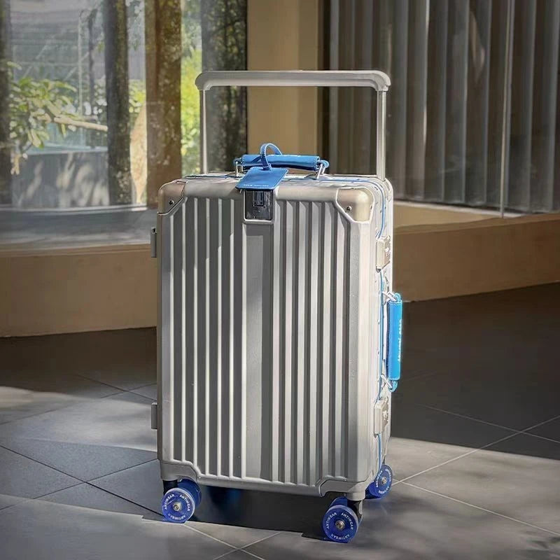 Wide-Handle Travel Suitcase With Cup Holder — Black | KIMLUD