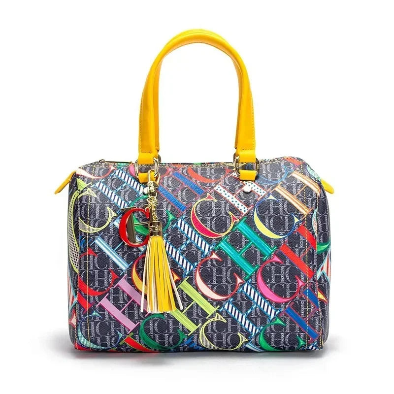 PVC Crossbody Bag Colorful Printed Monogram — Bronze | KIMLUD