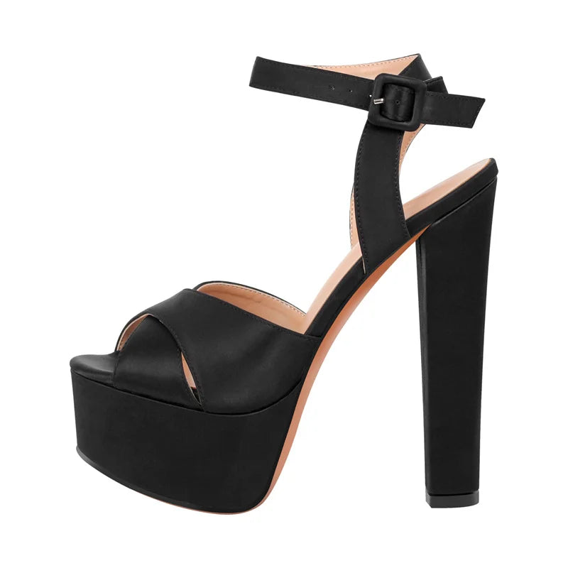 Onlymaker Women Sandals Ankle Strap Peep Toe Platform Black  Chuncky High Heels Squre Toe Party Dress Casual Sandals