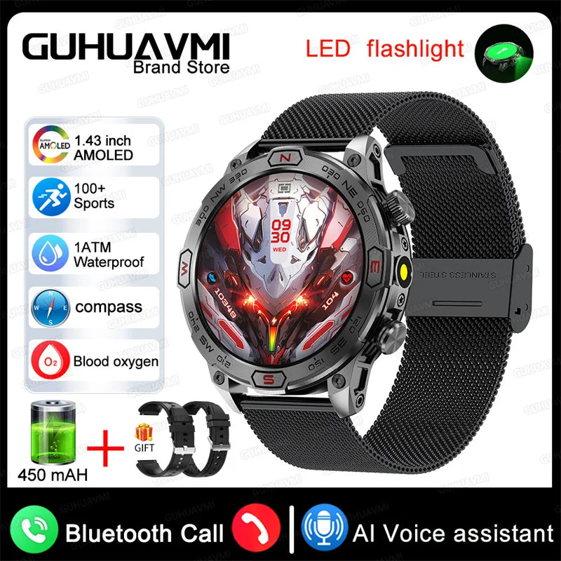 For Huawei Xiaomi Outdoor Sport GPS Smart Watch Men 1.43'' 466*466 HD AMOLED Screen IP68 Waterproof Bluetooth Call Smart Watches
