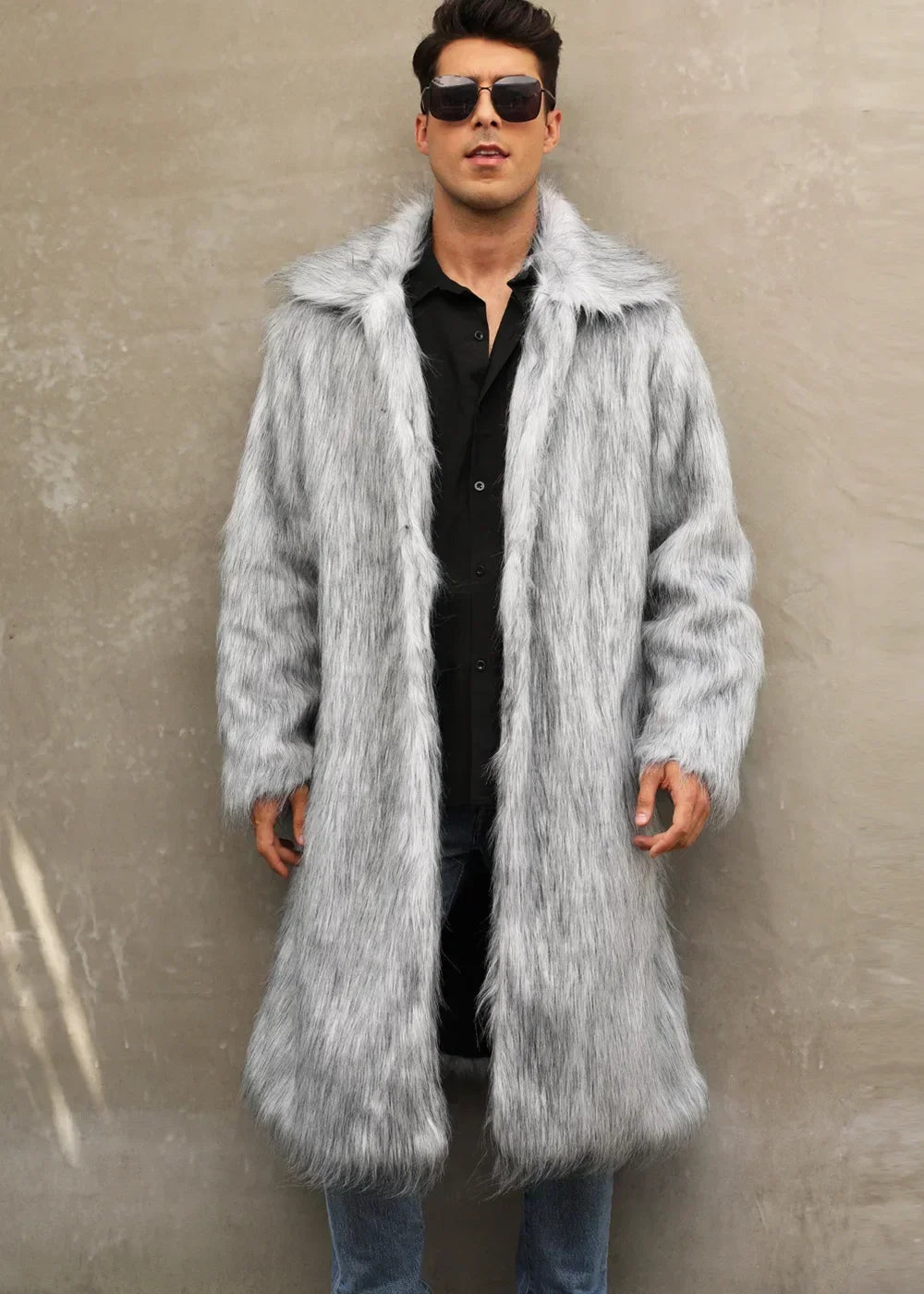 Men's Faux Fur Coat - Long Coat - Faux Fur | KIMLUD