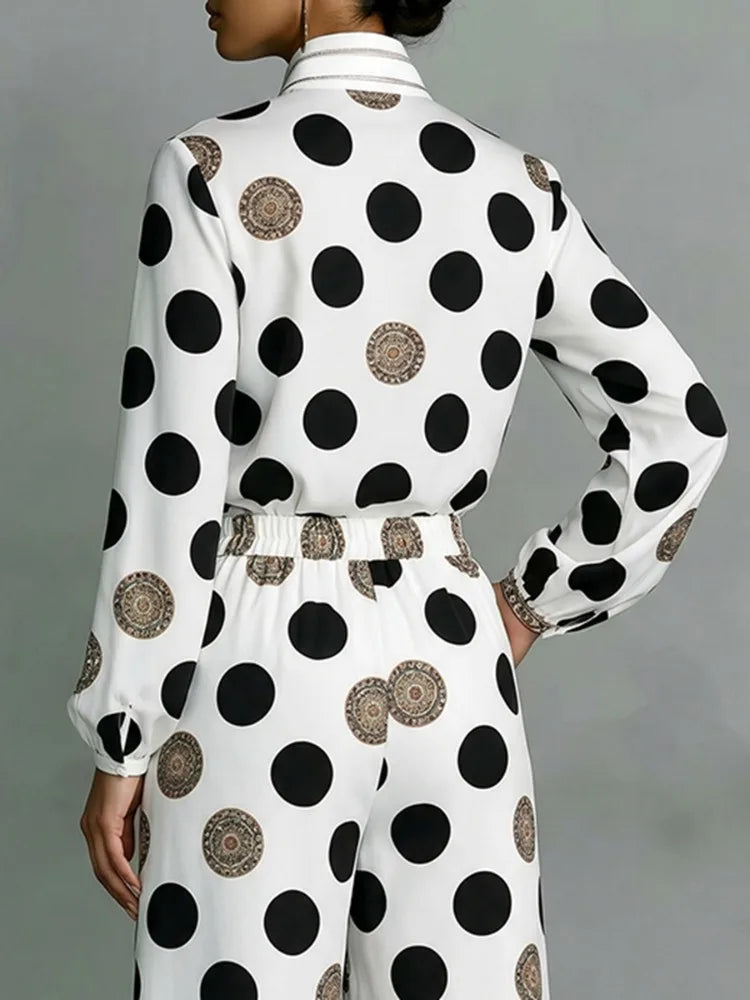 Blouse – Stand Collar – Polyester Fiber – Floral Polka Dot | KIMLUD