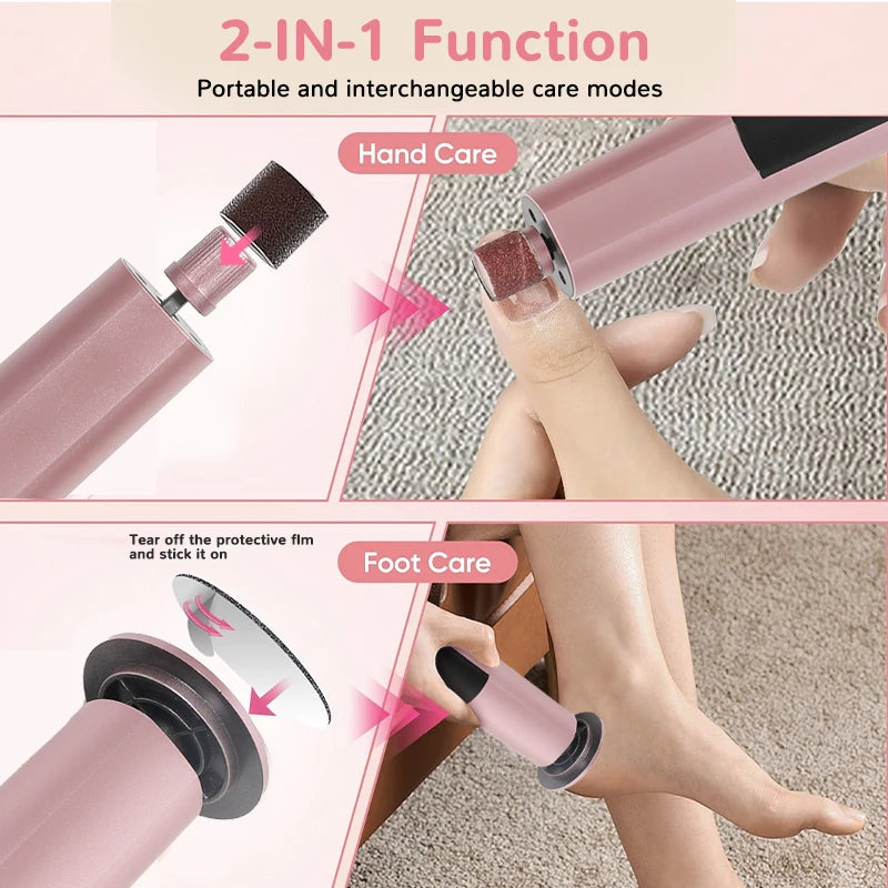 2 In1 Foot Care File Electric Foot Callus Remover Leg Heels Remove Dead Skin Pedicure Tool Set and Replacement Sandpaper New