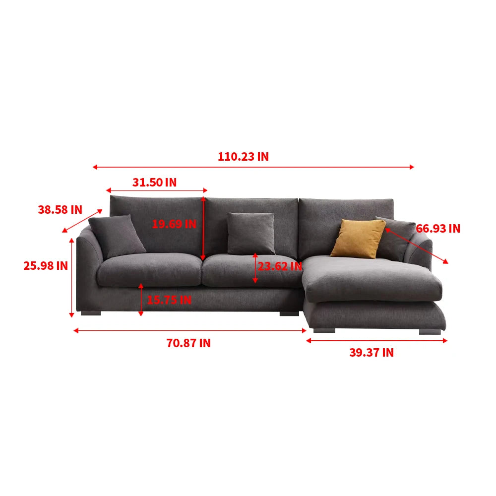 L-Shaped Cloud Down Chaise Sofa With Linen Upholstery And Removable Washable Covers — Ivory | KIMLUD