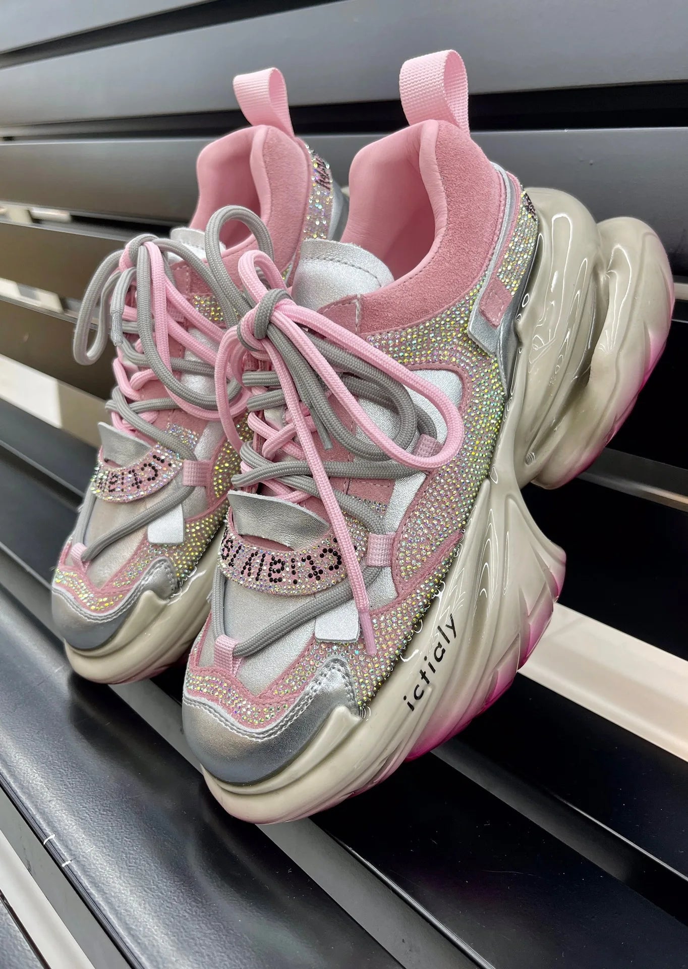 Real Leather Heels Crystal Platform — Soft Pink | KIMLUD