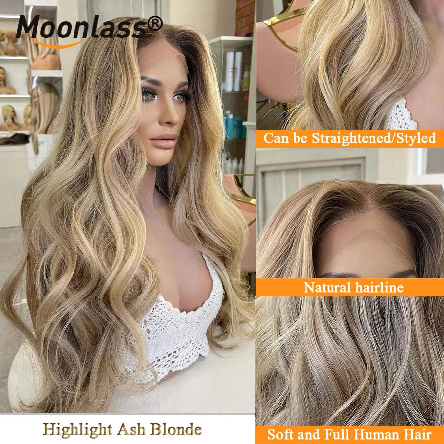 Remy Brazilian Hair Wig Wave Glueless 13x6 Lace Frontal — Ash Blonde | KIMLUD