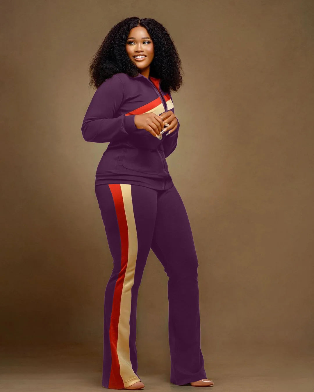 Custom LOGO Spring  Women's Sports Casual Fashion Color-matching Pocket Lapel Zipper Top Straight Pants Two-piece Set S-4XL