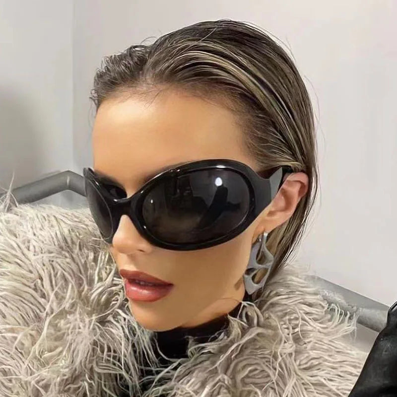 Oversized Oval Sunglasses Y2K Punk — Black | KIMLUD