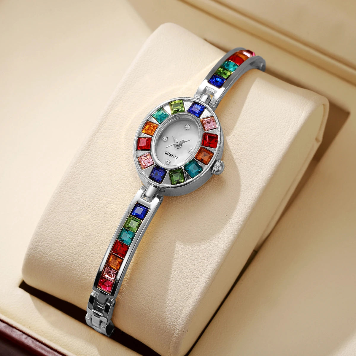 Rhinestone Alloy Watch Bracelet — Silver | KIMLUD