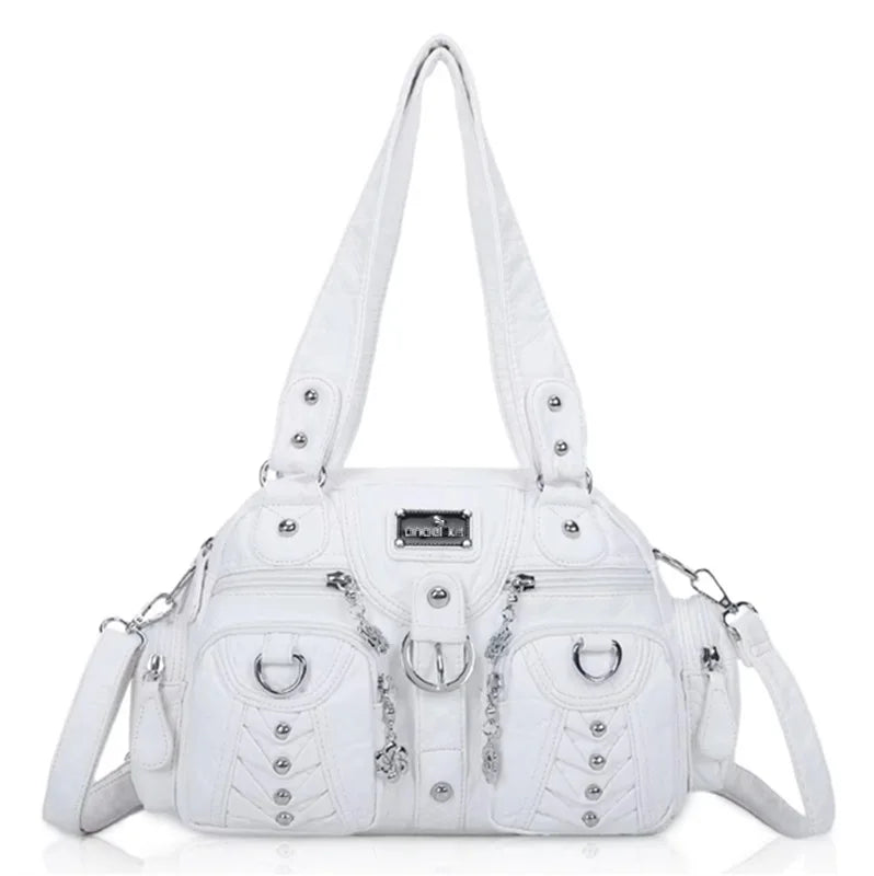 PU Satchel Top-Handle Dumpling Bag — Black | KIMLUD