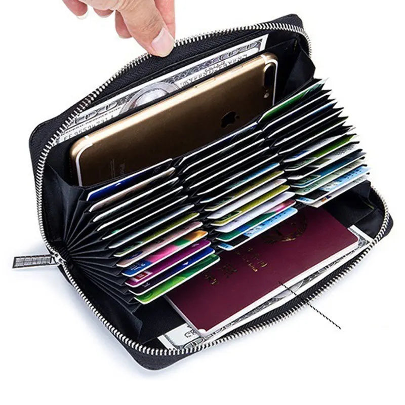 Genuine Leather Bags RFID Wallet 36 Card Holders Phone Case — Black | KIMLUD