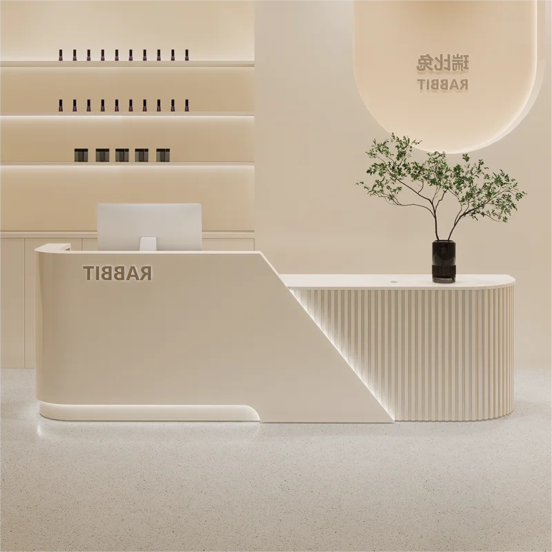 Industrial Modern Reception Desk Sculpted For Beauty Salons — White | KIMLUD