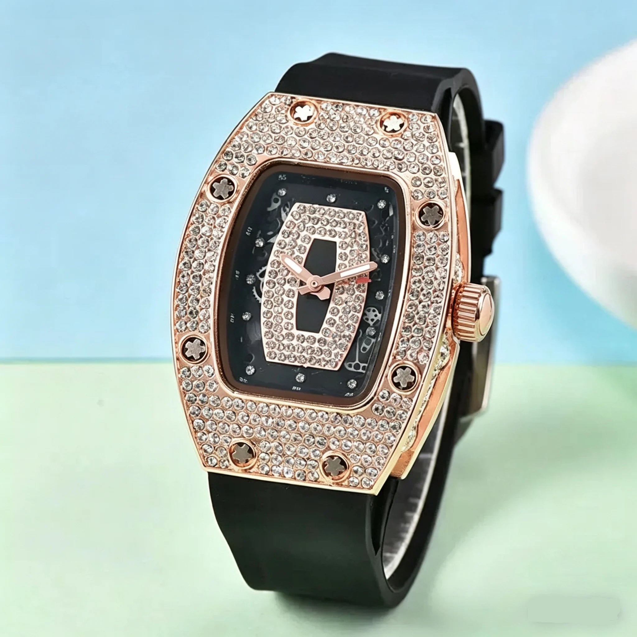 Silicone Tonneau Luxury Watch — Rose Gold | KIMLUD
