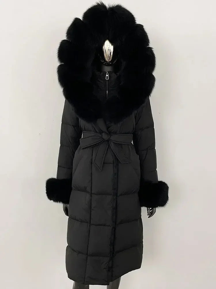 Down Coat – Fur Collar Hooded – Duck Down – White | KIMLUD