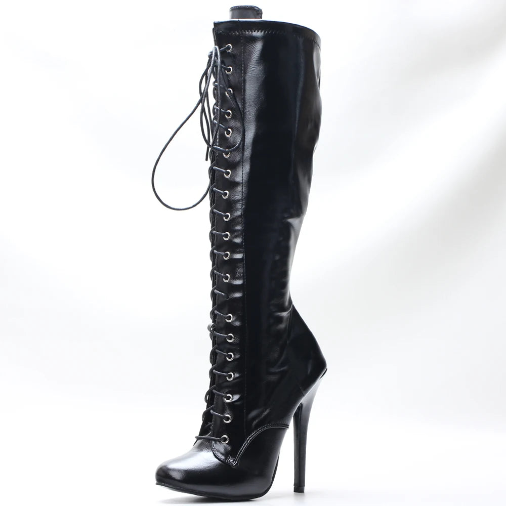 5 Inch Stiletto Heel Vintage Boots Knee High Lace-up Sexy Boots
