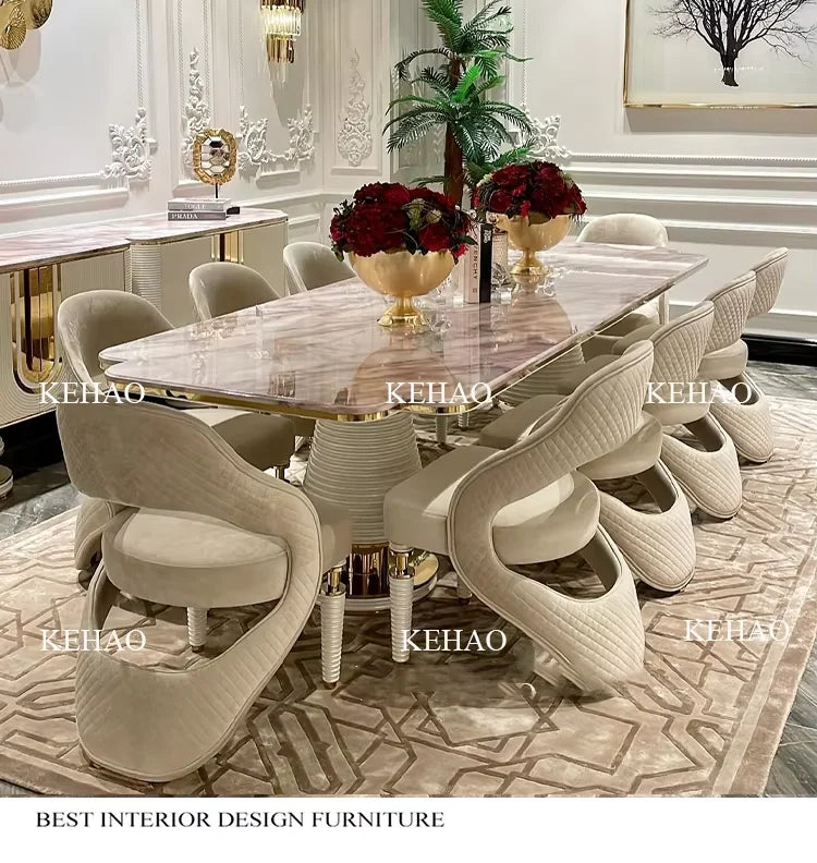 Marble Top Dining Table Set With Eight To Ten Chairs — Ivory | KIMLUD