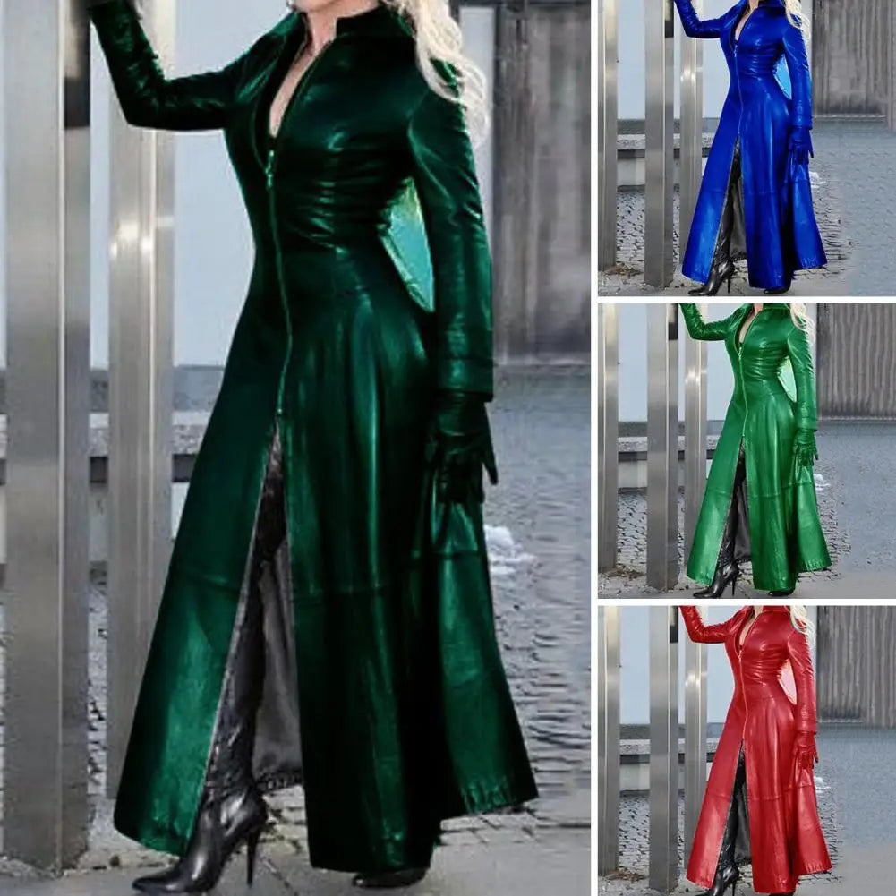 Faux Leather Jacket for Women Stylish Women's Faux Leather Cyberpunk Coat with Lapel Collar Zipper Placket for Autumn