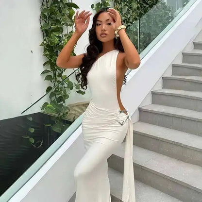 Maxi Dress – One Shoulder Backless – Polyester | KIMLUD