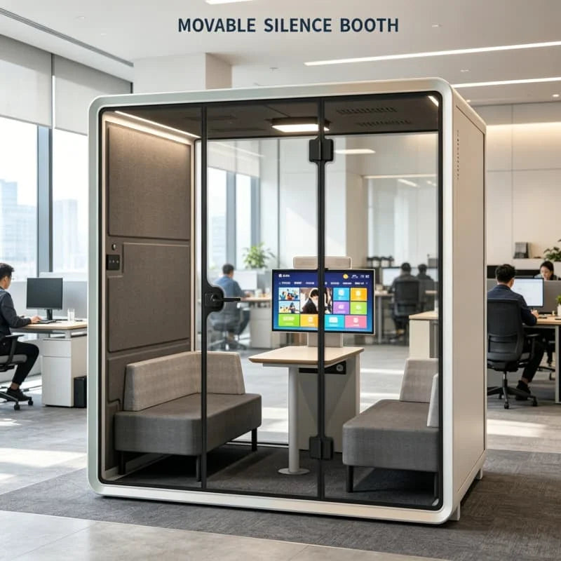 Video Conference Privacy Booth – Movable Soundproof – Aluminum Frame | KIMLUD