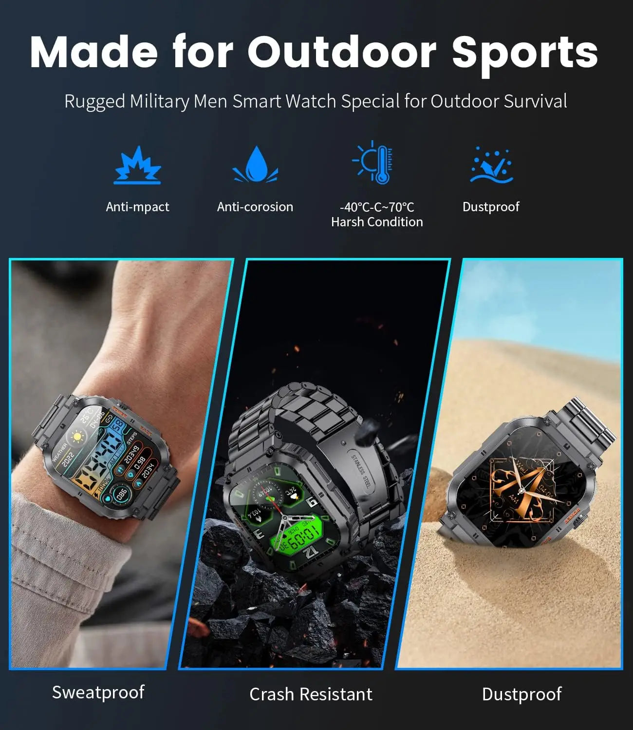 LIGE Outdoor Sports Fitness Smartwatch For Men 1.96 Inch Screen Bluetooth Calling Waterproof Watches Blood Oxygen Reloj Hombre