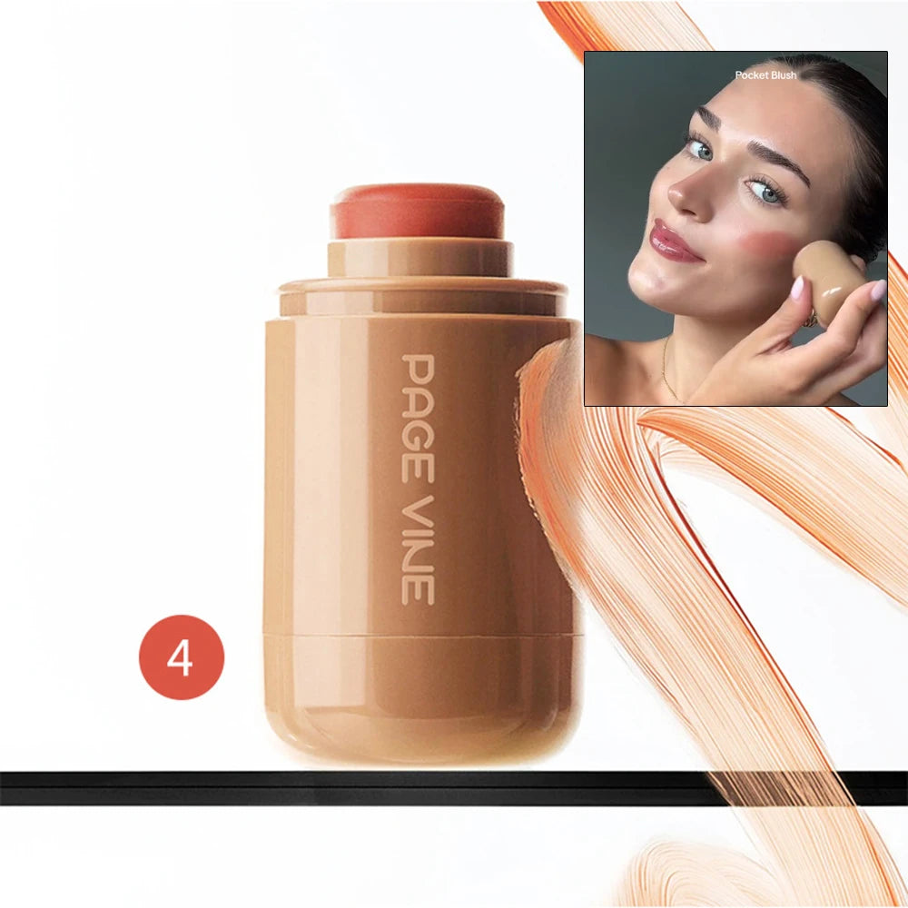 PAGE VINE Pocket Blush Stick Multi-Functional 6 Colors Lip & Cheek Highlighter Waterproof Natural Glow Balm