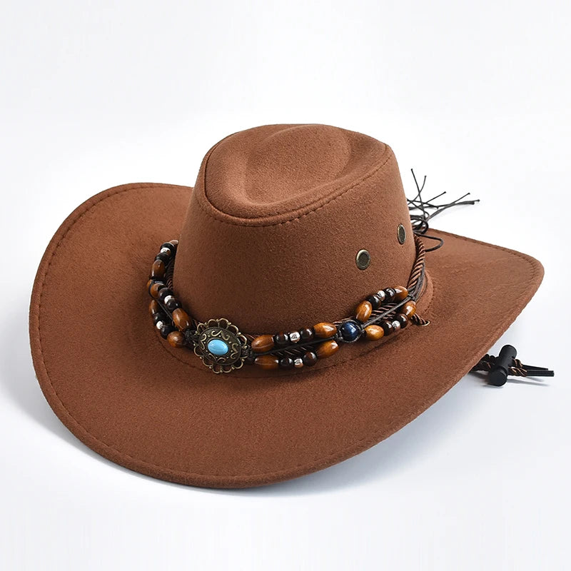 Artificial Suede Western Cowboy Hat — Vintage Big-Edge Brown | KIMLUD