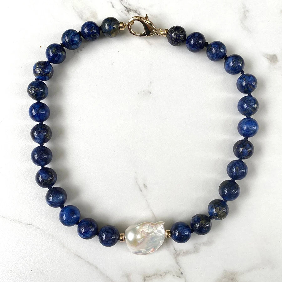 Silk Beaded Knotted Necklace — Aquamarine | KIMLUD