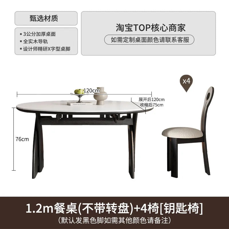 Marble Nordic Center Dining Table Round Extendable — White | KIMLUD