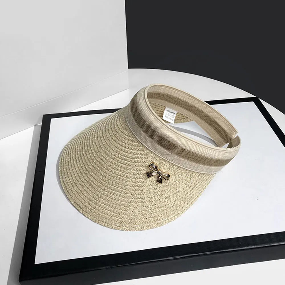 Sun Caps Straw Braid Big Brim Sunscreen Visor Hat Baseball Cap Summer Breathable Bow Tie Decor Outdoor