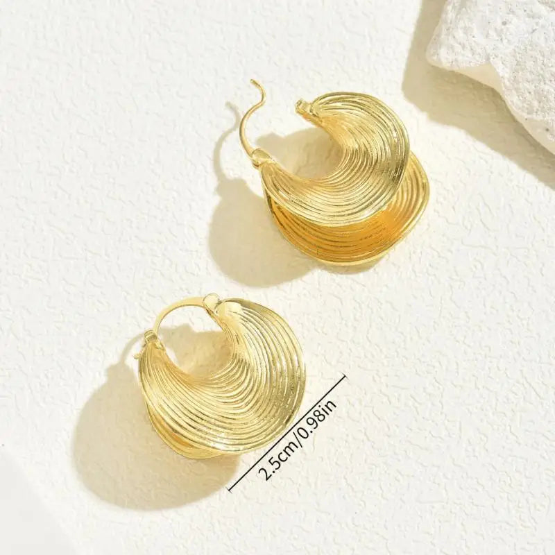 Gold-Tone Geometric Irregular Striped Large Ear Buckle Earrings — Gold | KIMLUD