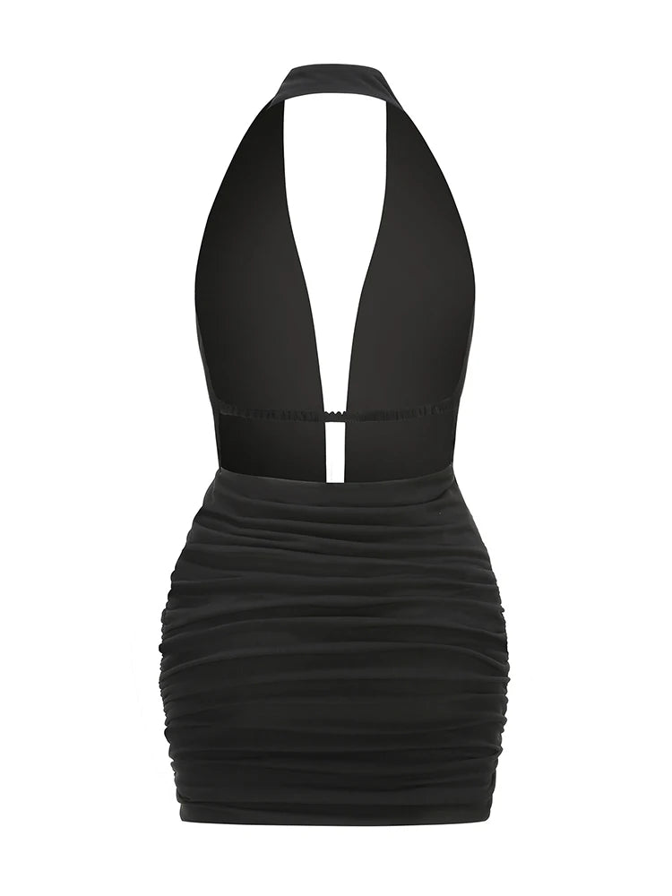 Mini Dress – Backless – Polyester – Black | KIMLUD