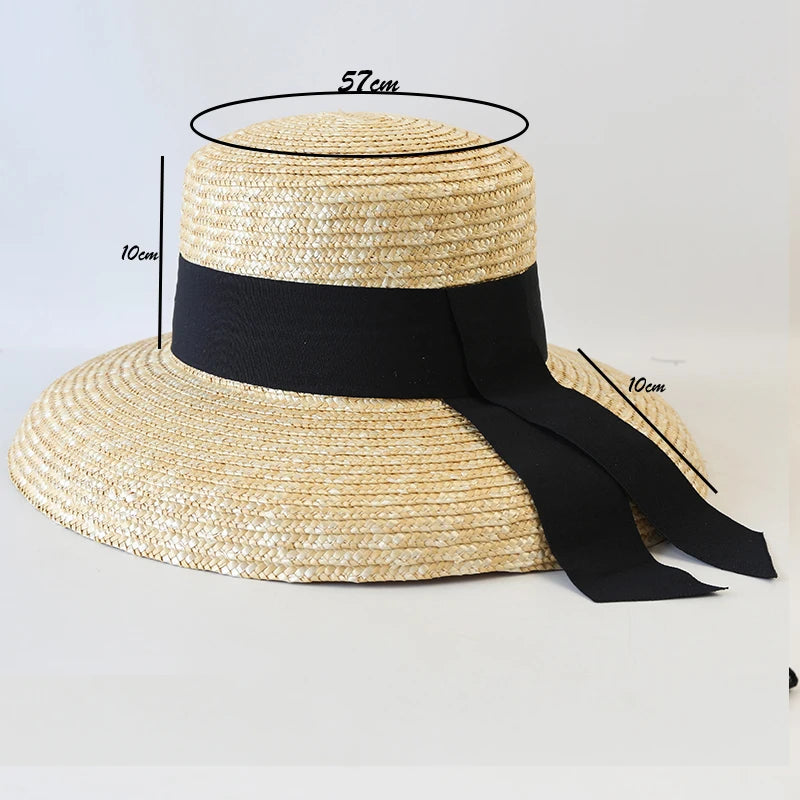 Wheat Straw Sun Hat With Ribbon Bow — Wheat | KIMLUD
