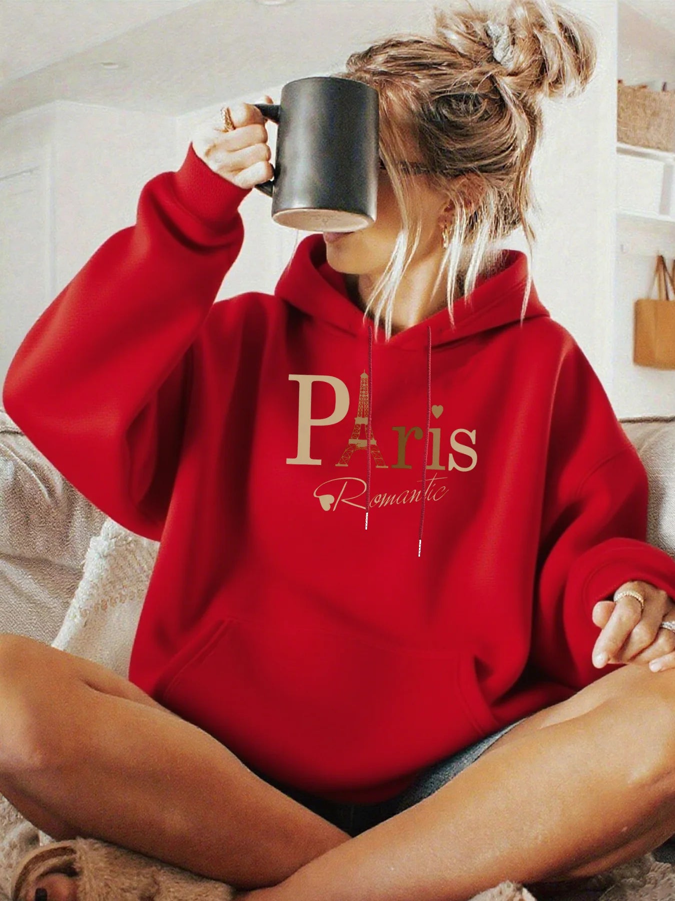 Hoodie – Alphabet Print – Polyester – Loose | KIMLUD
