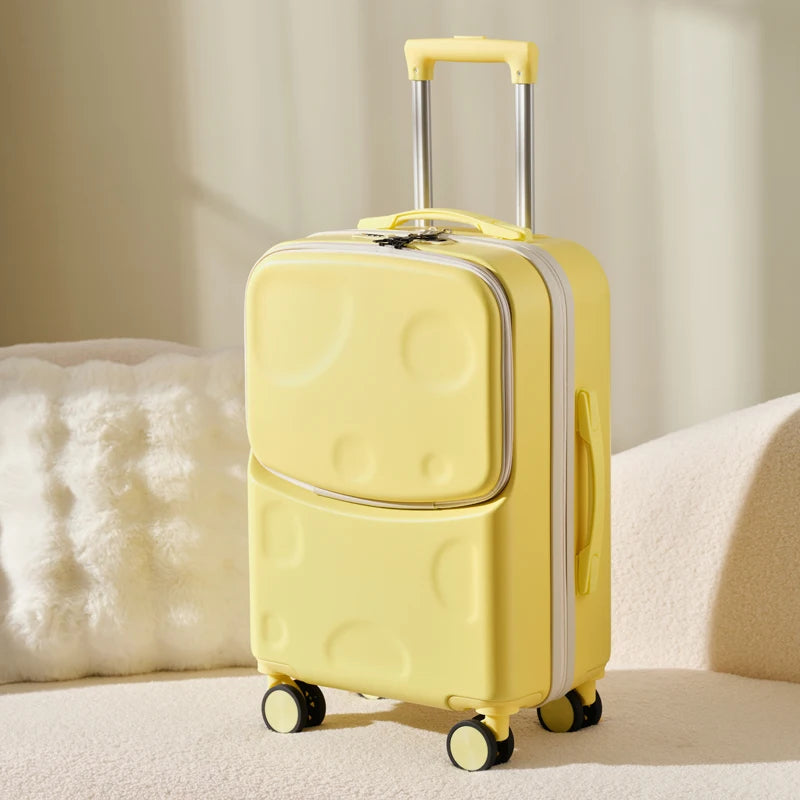 New Suitcase Front Opening Luggage with USB Cup Holder Girl Travel Wheeled Suitcases 18 20 26 Inch Suitcase Trip Cabin Carry-on