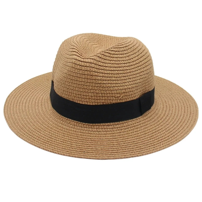 Spring and Summer Hot Selling Panama Straw Hat Square Black Ribbon Korean Style Hat for Men and Women Jazz Hat Panamahat