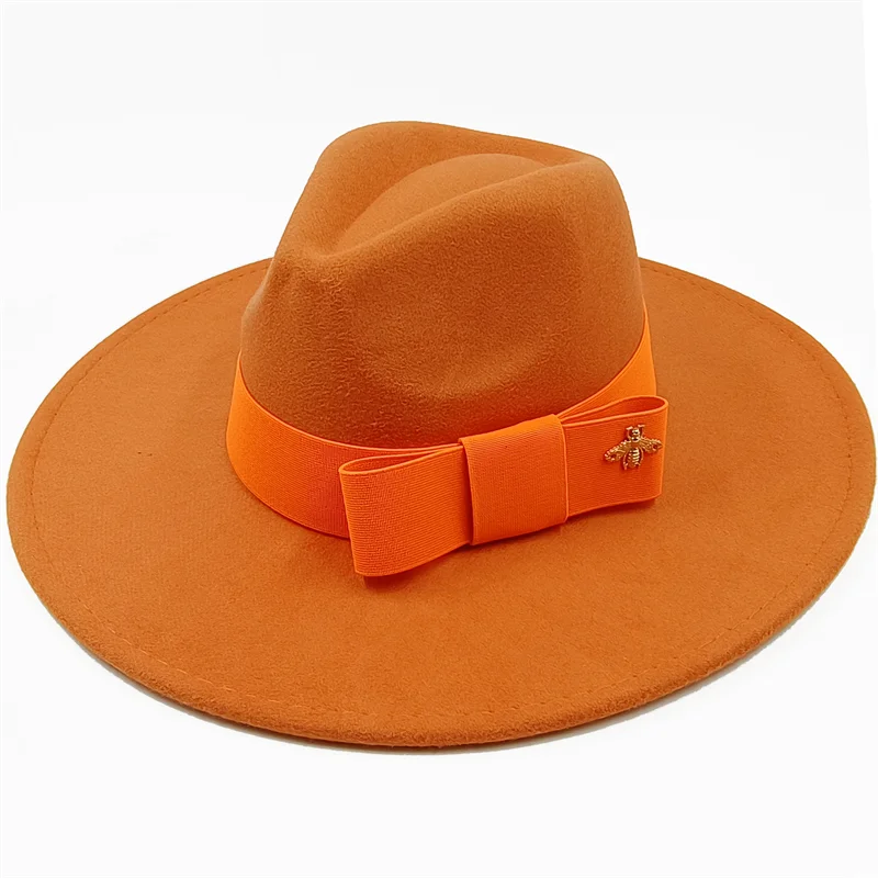 Low price wholesale Fedora hats Winter jazz monochrome bow elastic band men and women red jazz hats Fedora hats sombrero hombre - KIMLUD