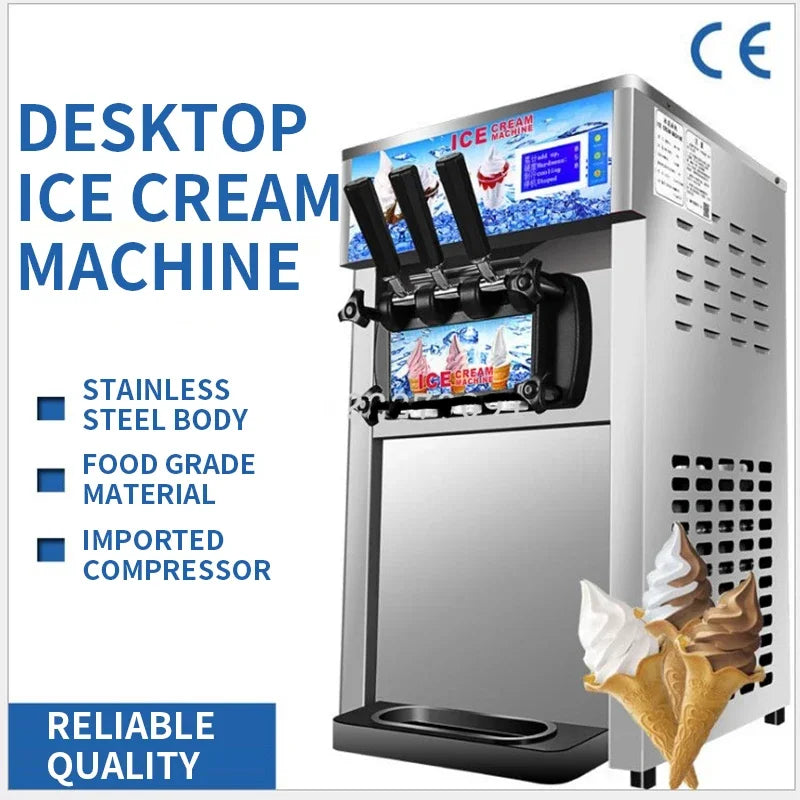 ZM-168 Three Flavors Ice Cream Machine Commercial Soft Ice Cream Maker Small Three-color Ice Cream Machine