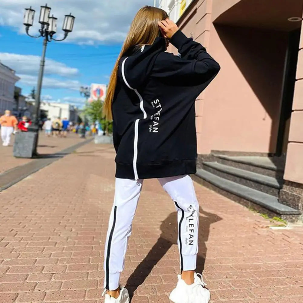 Oversized Tracksuit Back Zipper Hoodie Set — Black | KIMLUD