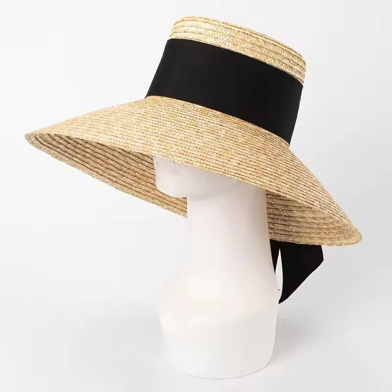 Chain Strap Straw Hat summer beach straw hat pearl Pork pie sun hat new  elastic ribbon hat 여름모자