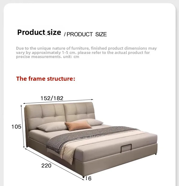 Modern Minimalism Genuine Napa Leather Bed With Built-In Storage Drawers — Beige | KIMLUD