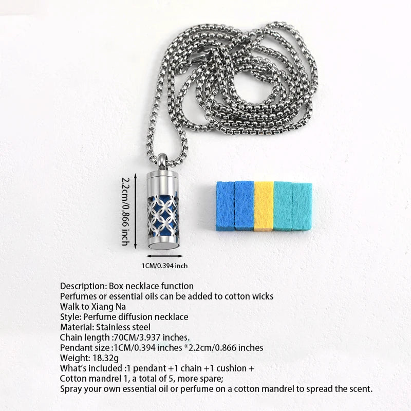 Polished Stainless Steel Necklace Lotus Aromatherapy Pendant — Blue | KIMLUD