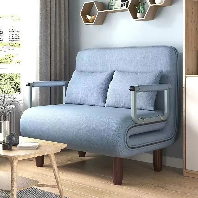 Foldable Metal Sofa Bed Dual-Purpose — Orange | KIMLUD