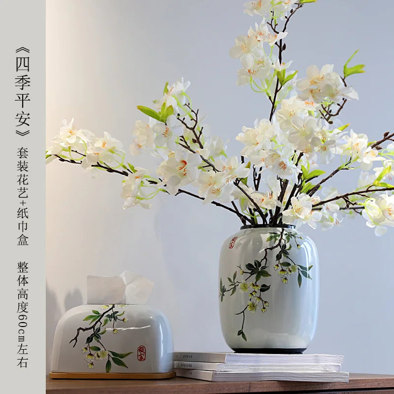 Chinese ceramic vase ornament, living room entrance floral art, home hydroponics creative simple round housewarming gift flower