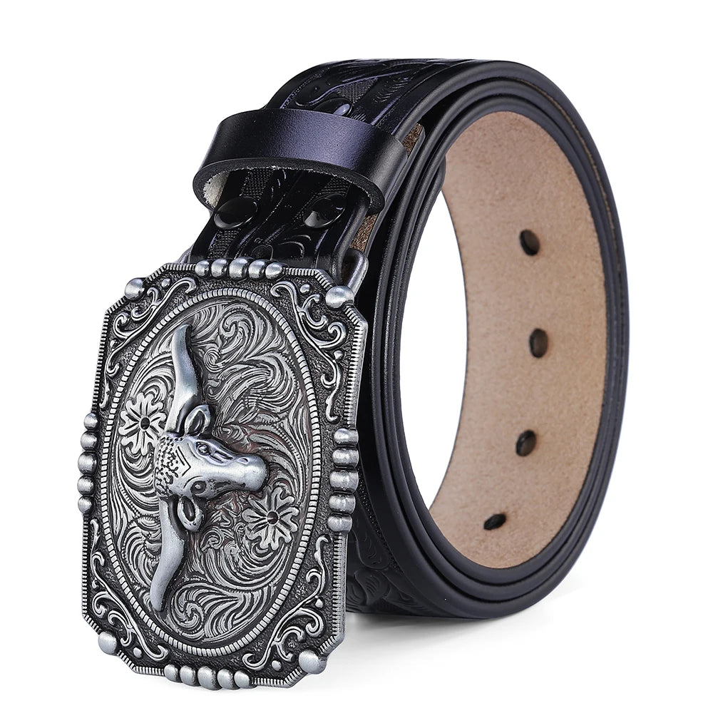 Western Belt Men Genuine Leather Belts for Men Women Cowboy Cowgirl Big Letters Buckle Gold Male Belts Long Black Brown Quality