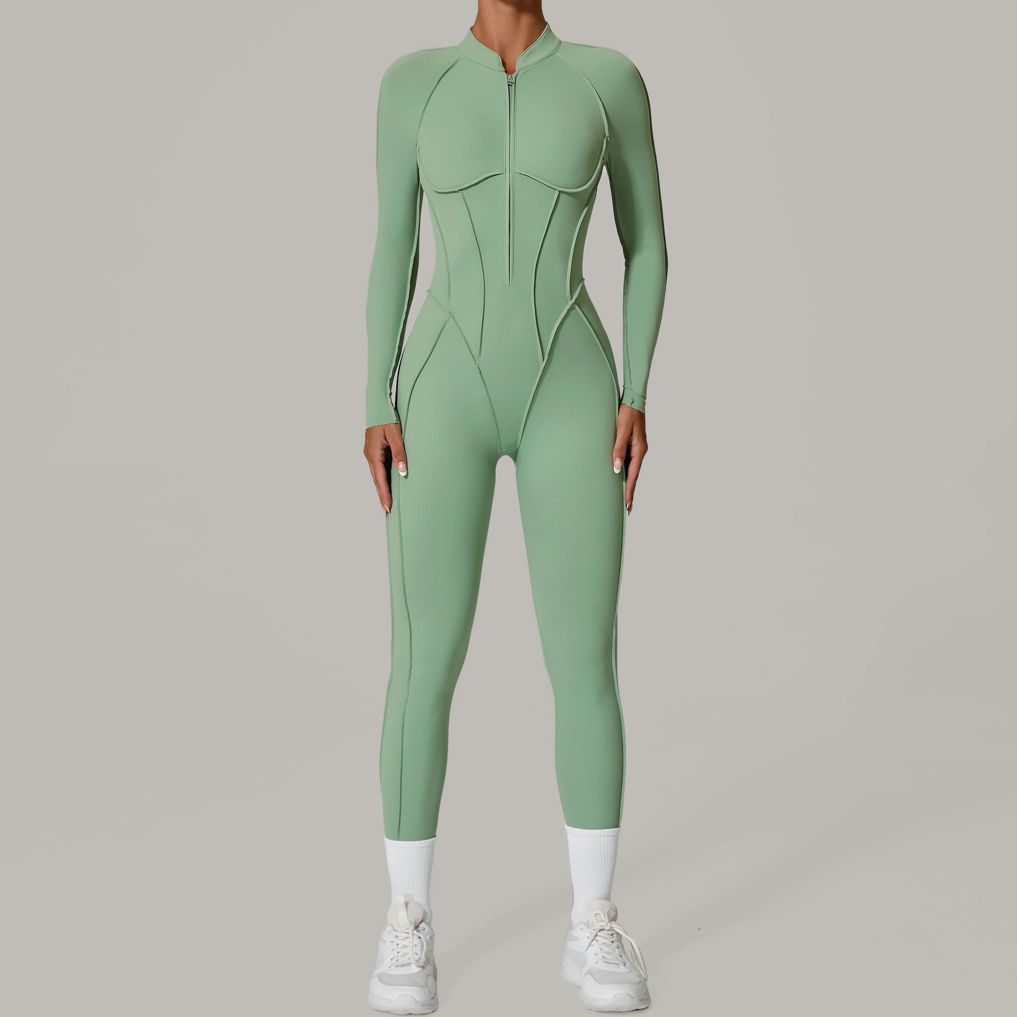 Padded Women Long Sleeve Sport Yoga Jumpsuit Workout Clothes for Women Sportwear Backless Zipper Fitness Gym Outfit