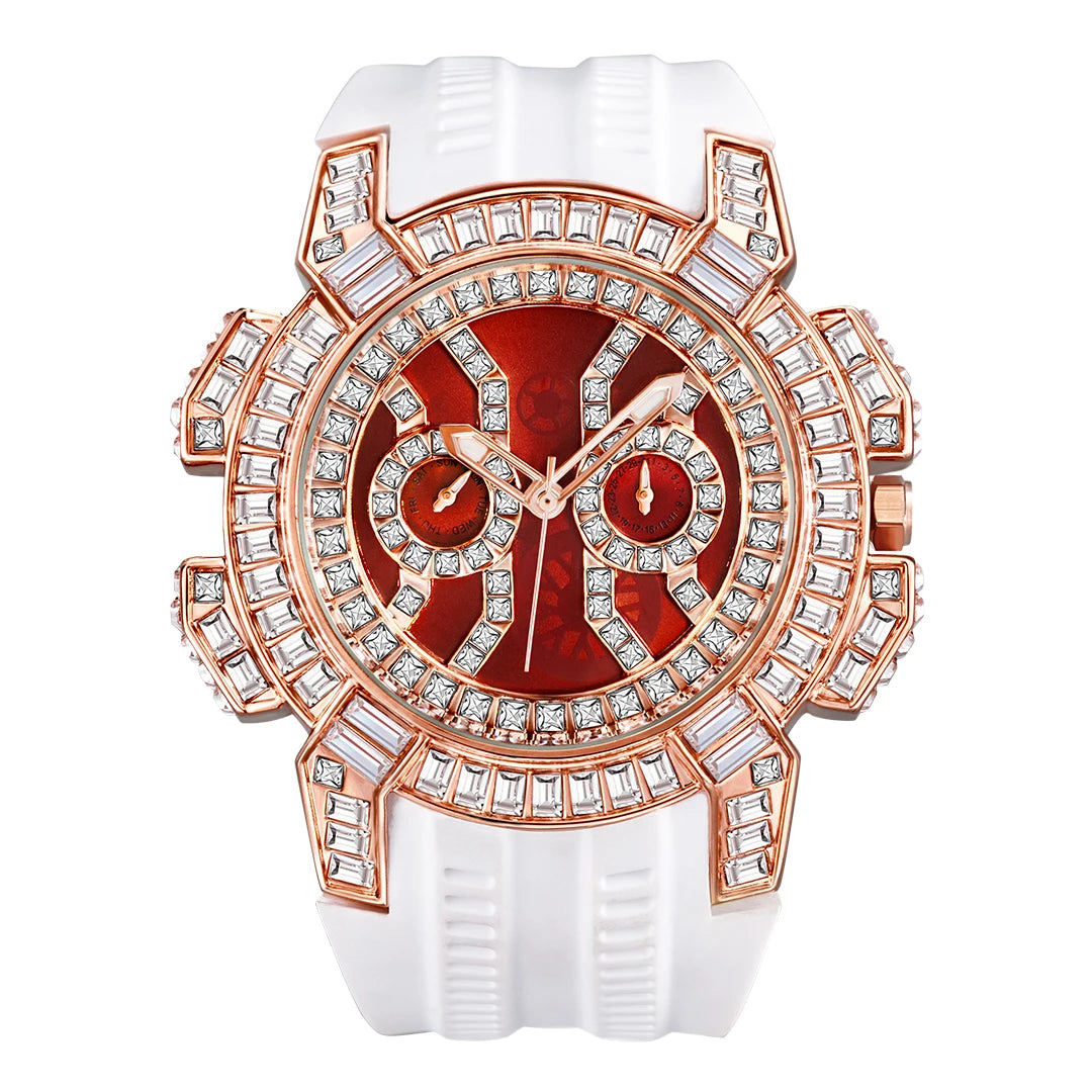MISSFOX New Red Quartz Watch For Men Luxury Hip Hop Streetwear Clock Waterproof Diamond Watches AAA Quartz Men's Wristwatches