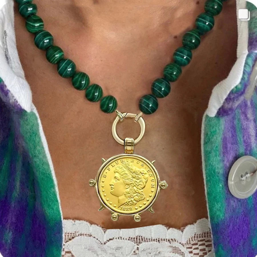 Pearl Horse Coin Pendant Choker Necklace — Pearl | KIMLUD