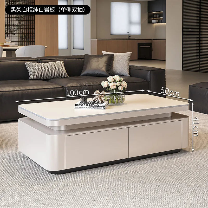 Minimalist Rock Slab Storage Coffee Table — Deep Graphite Black | KIMLUD