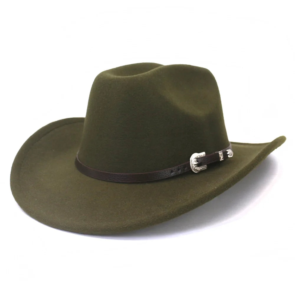 Felt Western Cowboy Hat With Black Belt — Black | KIMLUD